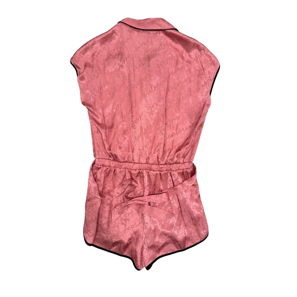Victorias Secret Pink Satin Short Pajama Romper Sleepwear Embossed Script Logo M